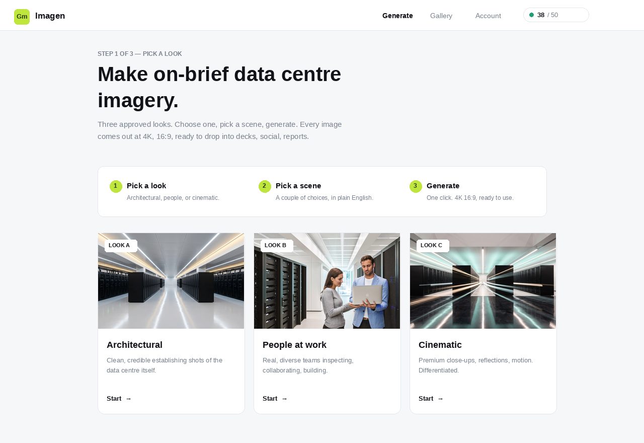 Imagen UI — the approved-look selector