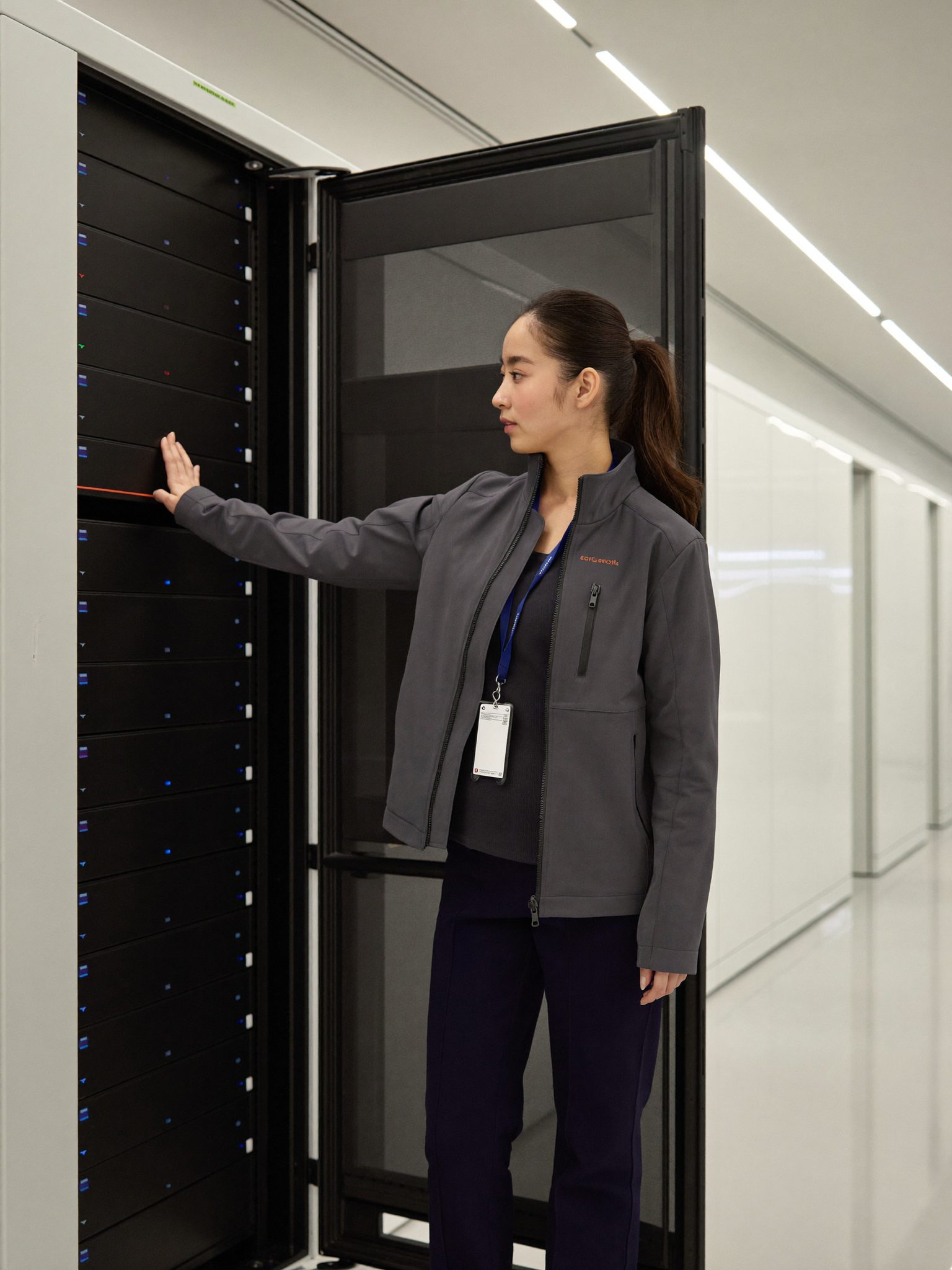 People at work — a diverse engineer at an open cabinet