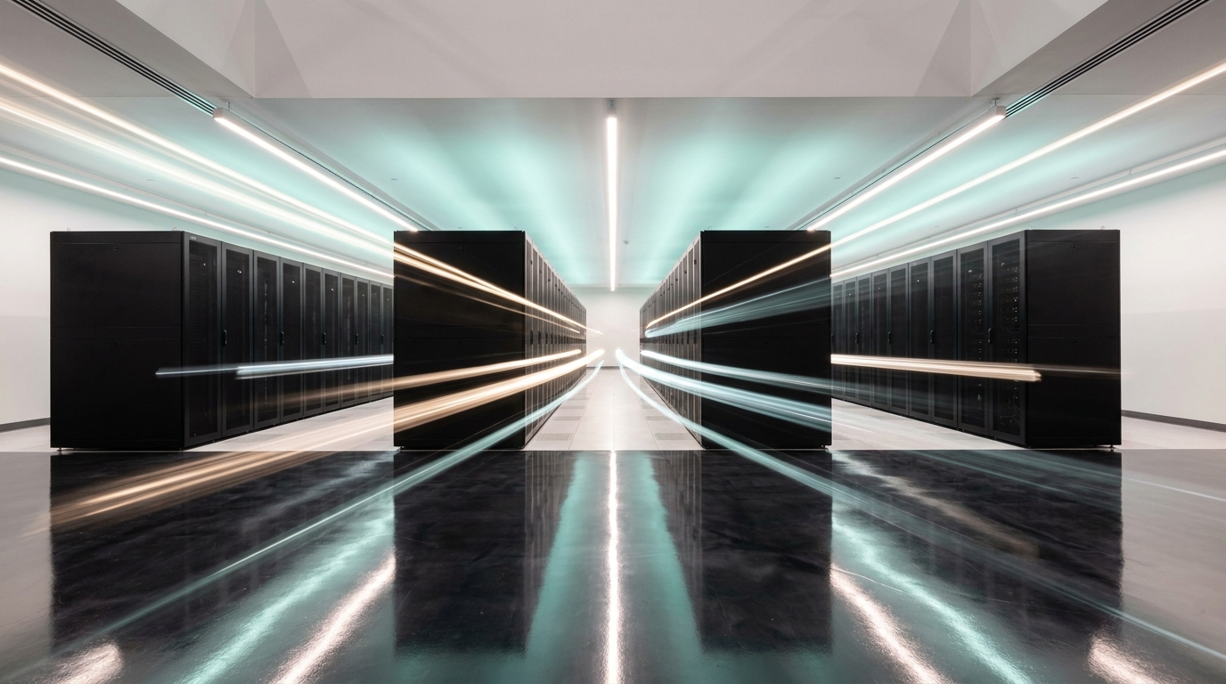 Cinematic treatment — long-exposure light trails and floor-reflection symmetry
