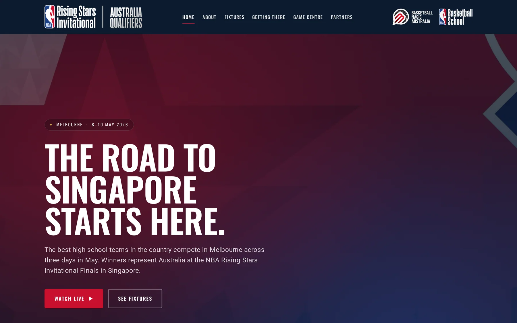 NBA Rising Stars Invitational Australian Qualifier homepage, built by Claude Code